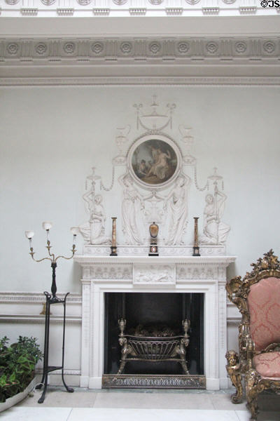 Hall fireplace with Adamesque themes interpreted by John Kinross in Hall at Manderston House. Duns, Scotland.