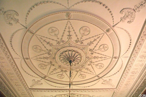 Library ceiling which is closest to Adam's style in Manderston House. Duns, Scotland.