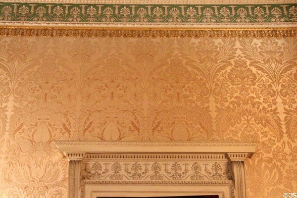 Drawing room flocked wallpaper & borders at Manderston House. Duns, Scotland.