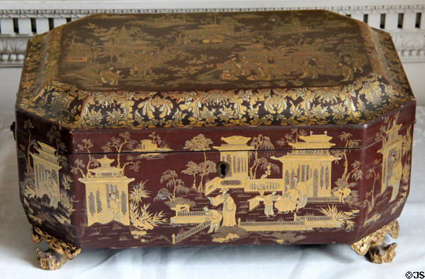 Chinoiserie chest in tea room at Manderston House. Duns, Scotland.