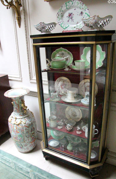 China cabinet in upstairs hallway at Manderston House. Duns, Scotland.