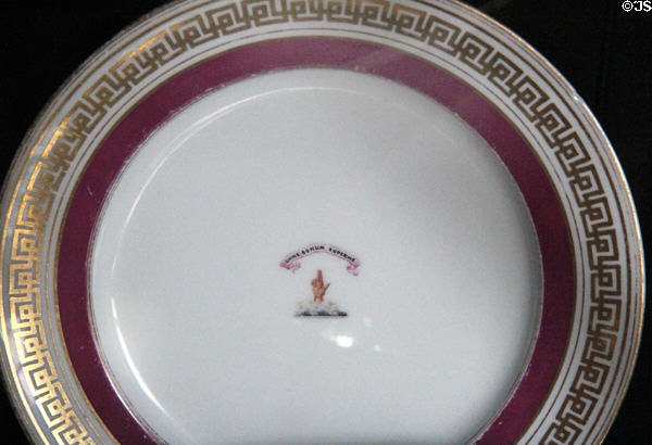 Dinner plate with Palmer crest at Manderston House. Duns, Scotland.