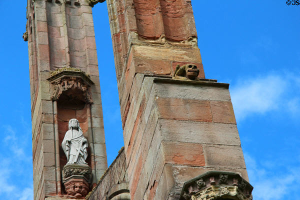 Carvings on towers of Melrose Abbey. Melrose, Scotland.