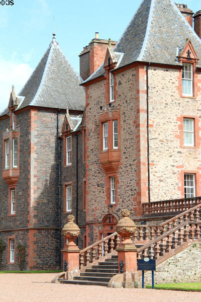 Towers flanking stairs at Thirlestane Castle. Scotland.