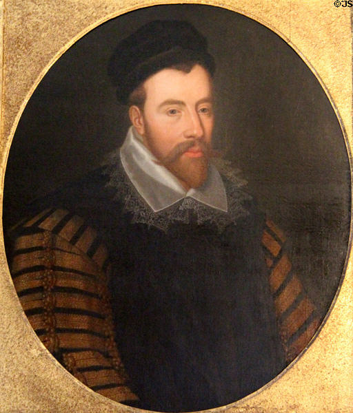 Portrait of John Maitland (1545-95) 1st Lord Thirlestane, Chancellor of Scotland copy by John Scougal at Thirlestane Castle. Scotland.