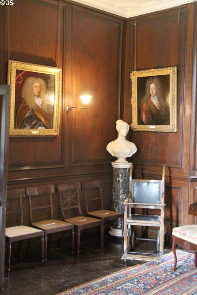 Portraits of Honourable Charles Maitland (1662-1716) & unknown gentleman in paneled room at Thirlestane Castle. Scotland.