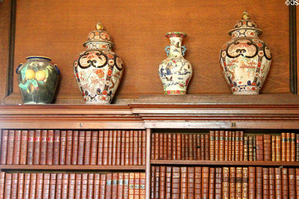 Library at Thirlestane Castle with porcelain collection. Scotland.
