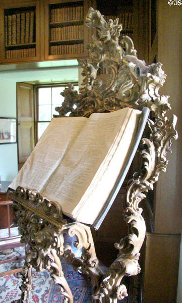 Family bible (1772) on elaborate gilt lectern in small library at Thirlestane Castle. Scotland.