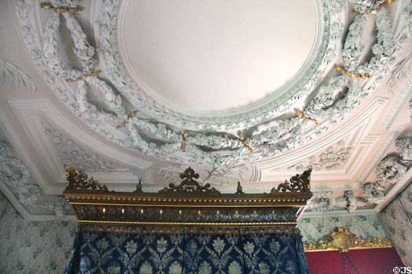 Sculpted ceiling of grand bed chamber at Thirlestane Castle. Scotland.