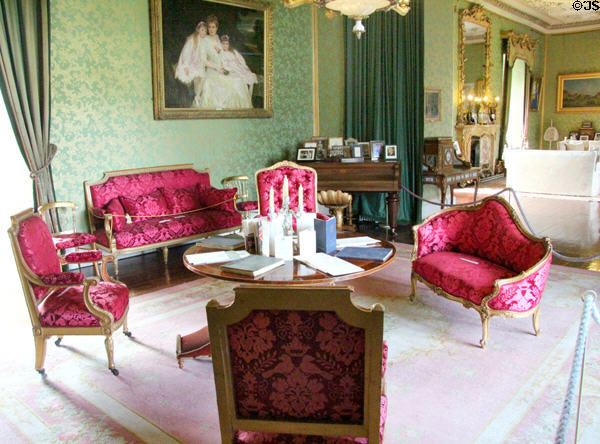 French Empire style seating in large drawing room at Thirlestane Castle. Scotland.