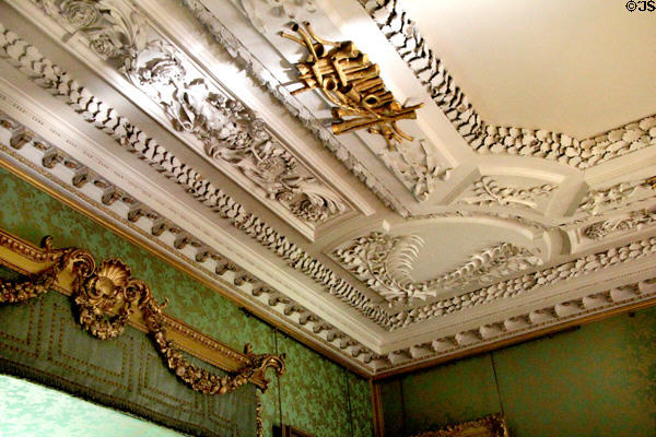 Large drawing room sculpted ceiling (1600s) by George Dunsterfield at Thirlestane Castle. Scotland.