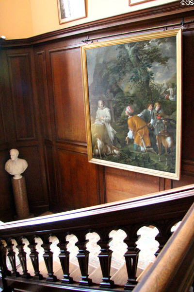 Country scene painting in grand staircase at Thirlestane Castle. Scotland.
