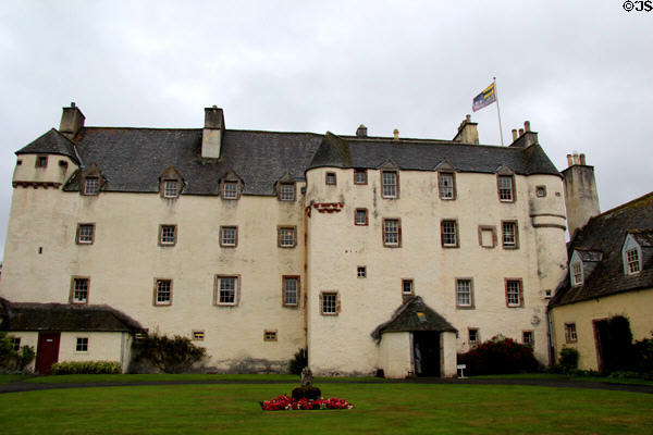 Traquair House with towers (c1492) & wing additions (left) (1559 & 1599). Scotland.