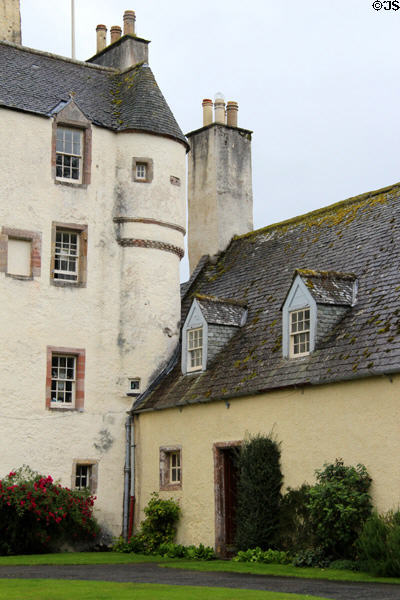Traquair House tower (c1492) & east wing (c1800s). Scotland.