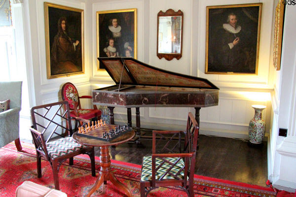 Harpsichord (1651) by Andreas Ruckers of Antwerp in high drawing room at Traquair House. Scotland.