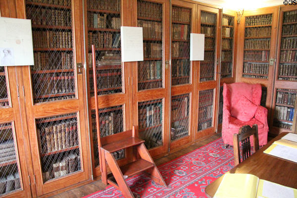 Library step stool with pole for support at Traquair House. Scotland.