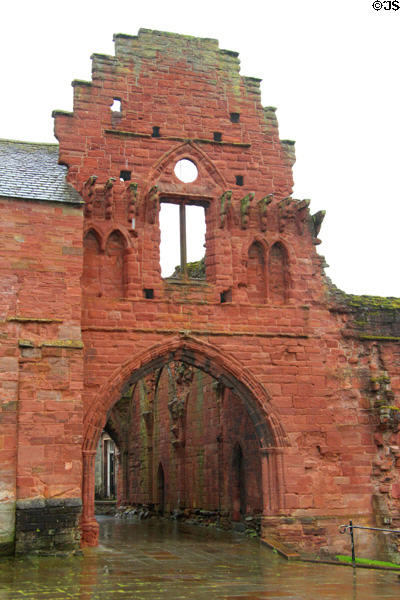 Gothic arches of gatehouse (c1500) at Arbroath Abbey. Arbroath, Scotland.