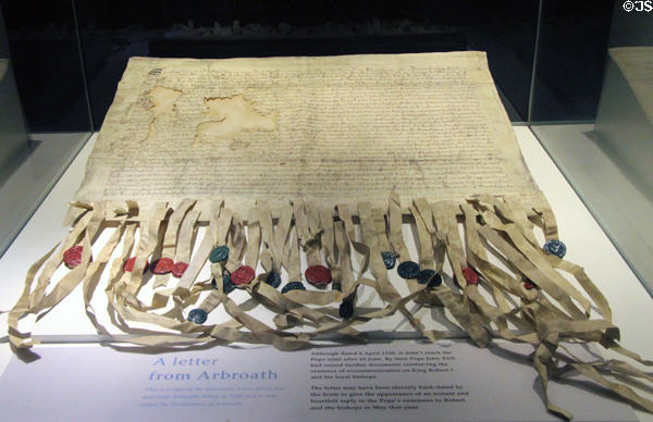 Copy of Declaration of Arbroath (1320) a declaration of Scottish independence submitted to Pope John XXII at Arbroath Abbey. Arbroath, Scotland.