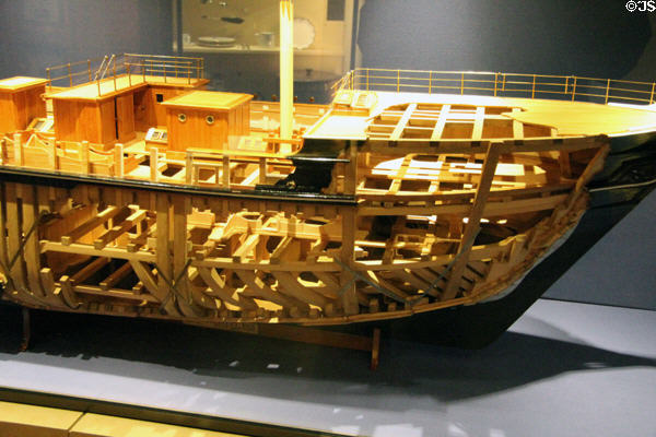 Section model of RRS Discovery showing hull construction to withstand ice at RRS Discovery Museum. Dundee, Scotland.