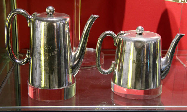 Silver coffee & tea pot used by Banzar Expedition (1929-31) to Antarctica at RRS Discovery Museum. Dundee, Scotland.