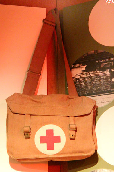 Jute military medical bag at Verdant Works Museum. Dundee, Scotland.