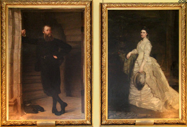 Grandparents of Queen Mother - Claude Bowes-Lyon (13th Earl) & Frances portraits (1869) by Henry Tanworth Wells in dining room at Glamis Castle. Angus, Scotland.