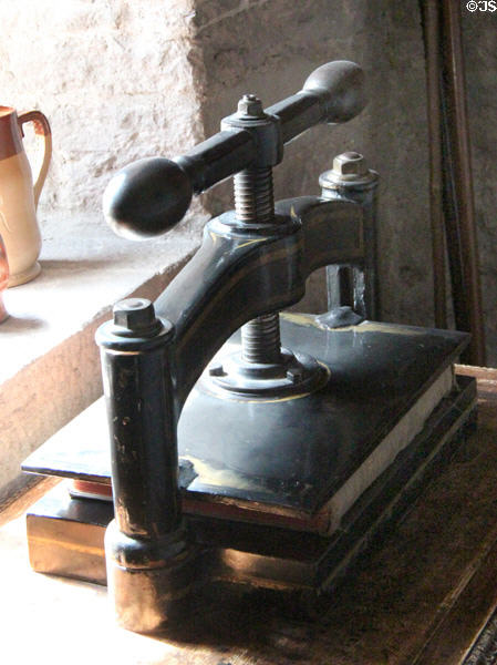 Letter press in crypt at Glamis Castle. Angus, Scotland.