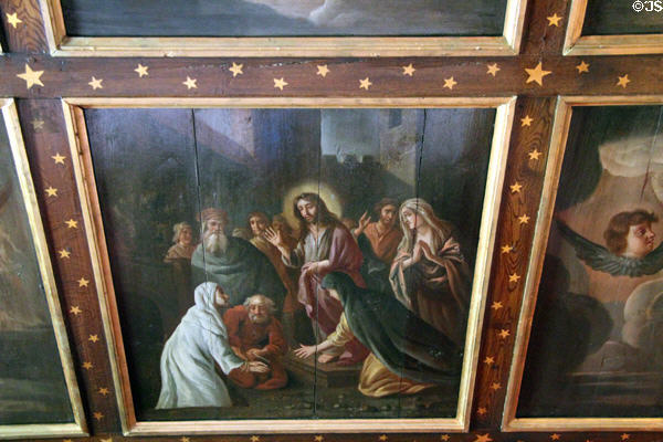Ceiling painting of Christ raising Lazarus from grave by Jacob de Wet in chapel at Glamis Castle. Angus, Scotland.