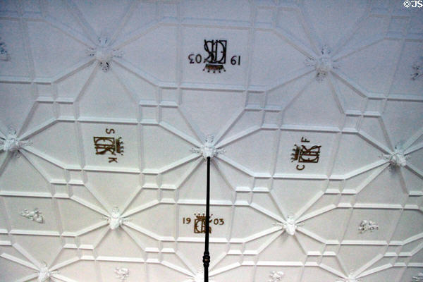 Ceiling monograms (1903) in billiard room / library at Glamis Castle. Angus, Scotland.