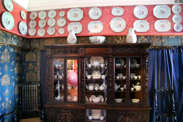 Porcelain collection in Malcolm's room at Glamis Castle. Angus, Scotland.