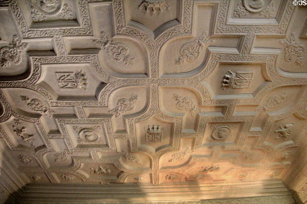 Sculpted ceiling of Malcolm's room at Glamis Castle. Angus, Scotland.