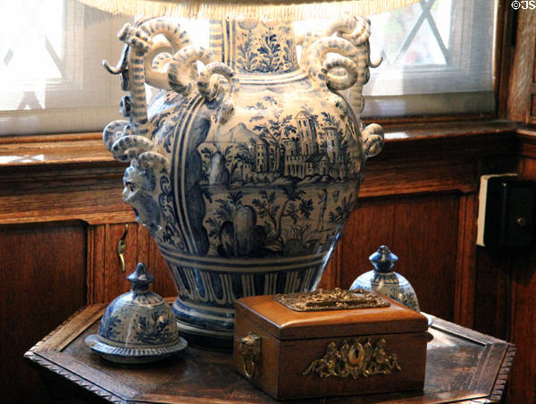 Porcelain lamp base in Queen Mother sitting area at Glamis Castle. Angus, Scotland.