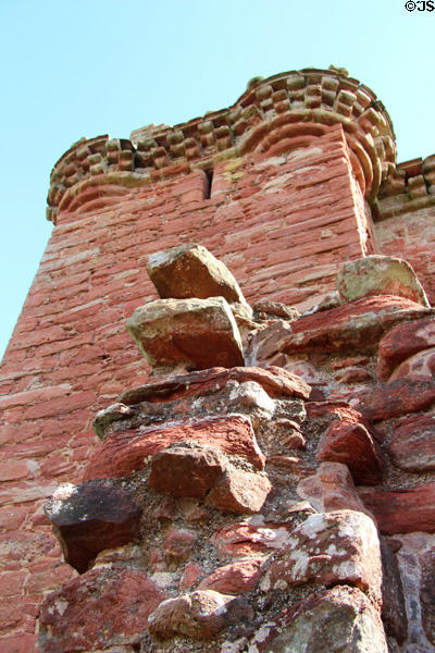 Tower house with attached ruined walls at Edzell Castle. Brechin, Scotland.