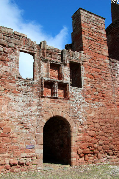 Main entrance with niches which held heraldic carvings at Edzell Castle. Brechin, Scotland.
