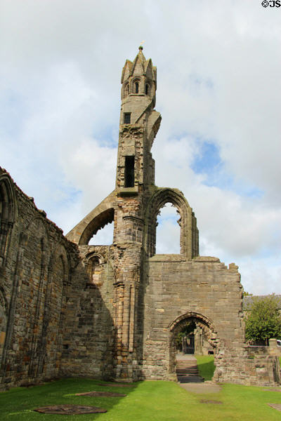 Western tower (1272-9) ruins of nave of St Andrews Cathedral. St Andrews, Scotland.