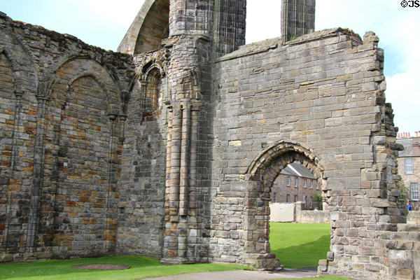 Base of Western tower (1272-9) ruins of nave of St Andrews Cathedral. St Andrews, Scotland.