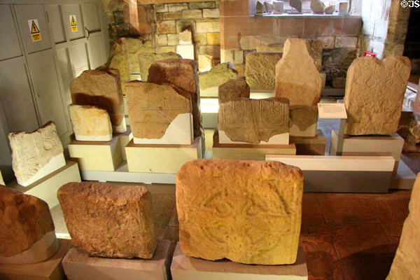 Medieval carved stones in museum at St Andrews Cathedral. St Andrews, Scotland.