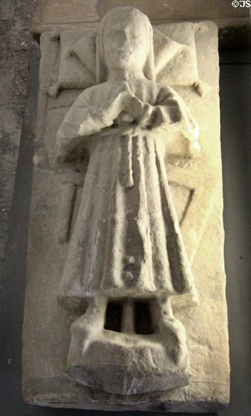 Stone effigy of a master mason (15thC) in museum at St Andrews Cathedral. St Andrews, Scotland.