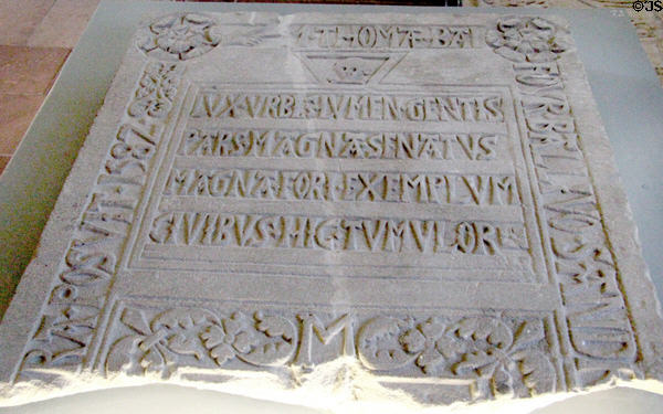 Tomb slab of Thomas Balfour (c1582) in museum at St Andrews Cathedral. St Andrews, Scotland.