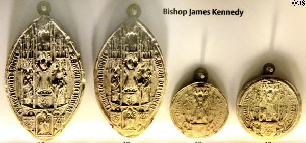 Seals of Bishop James Kennedy in museum at St Andrews Cathedral. St Andrews, Scotland.