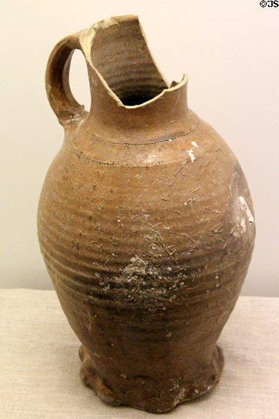 German Langerwehe stoneware jar (c1500) recovered in Scottish fishing net at Scottish Fisheries Museum. Anstruther, Scotland.
