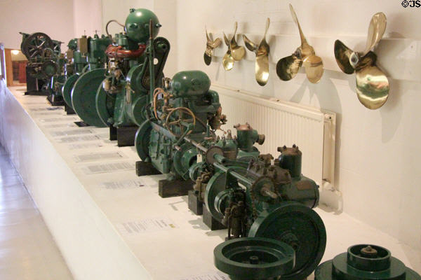 Collection of fishing boat internal combustion engines & propellers at Scottish Fisheries Museum. Anstruther, Scotland.