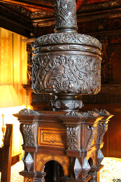 Carved pillar of bed (1618) in Keeper's bedroom at Falkland Palace. Falkland, Scotland.