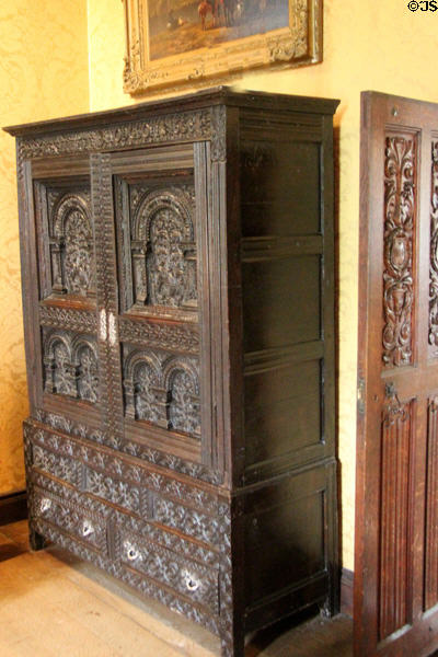 Scottish marriage chest (1638) in Keeper's bedroom at Falkland Palace. Falkland, Scotland.