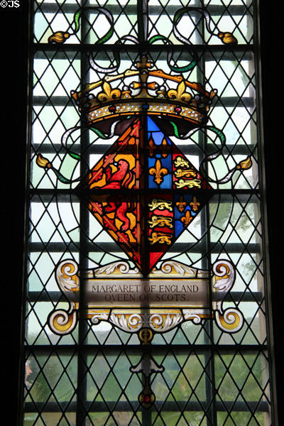 Chapel Royal stained glass arms of Margaret of England, Queen of Scots at Falkland Palace. Falkland, Scotland.