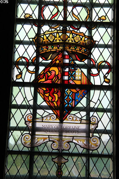 Chapel Royal stained glass arms of Mary of Lorraine, Queen of Scots at Falkland Palace. Falkland, Scotland.
