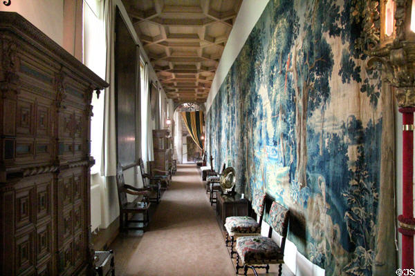 Corridor with tapestries at Falkland Palace. Falkland, Scotland.
