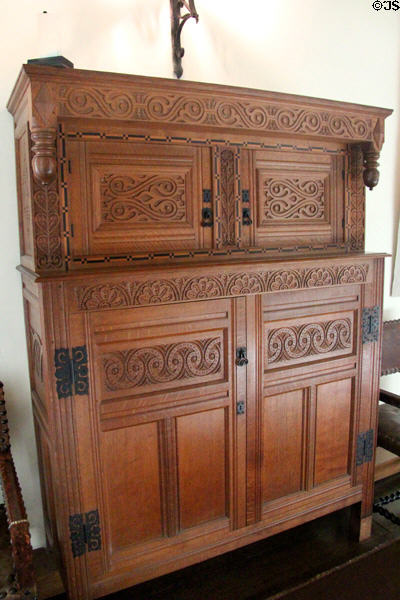 Cabinet with carved designs at Falkland Palace. Falkland, Scotland.