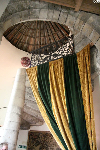 Spiral staircase with curtain at Falkland Palace. Falkland, Scotland.