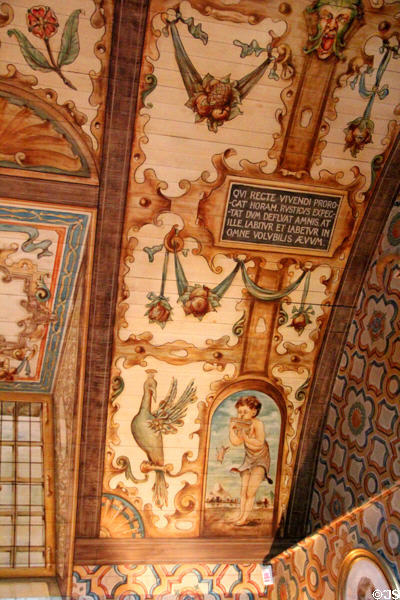 Painted ceiling in Edwardian Library (1895) at Falkland Palace. Falkland, Scotland.